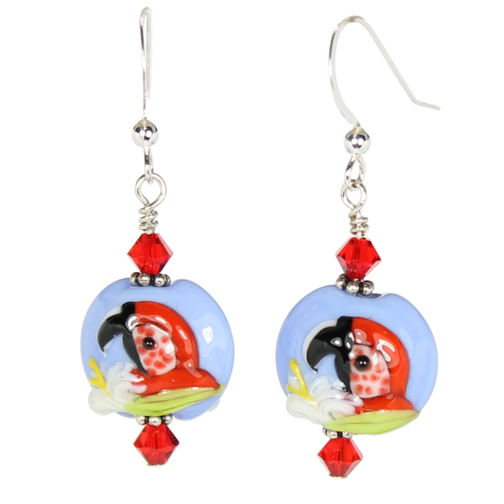 Red Parrot Lentil Earrings