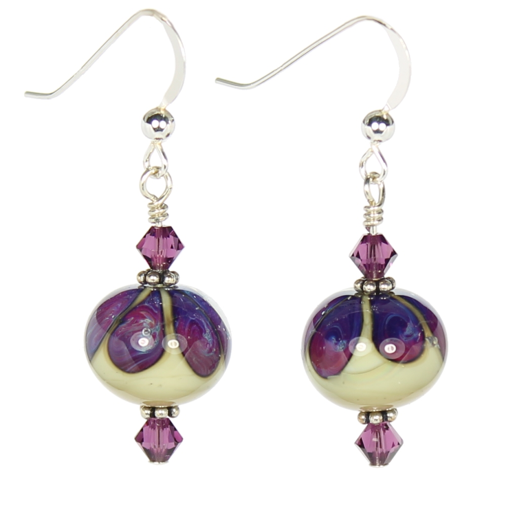 Ivory/Purple Top Drop Earrings