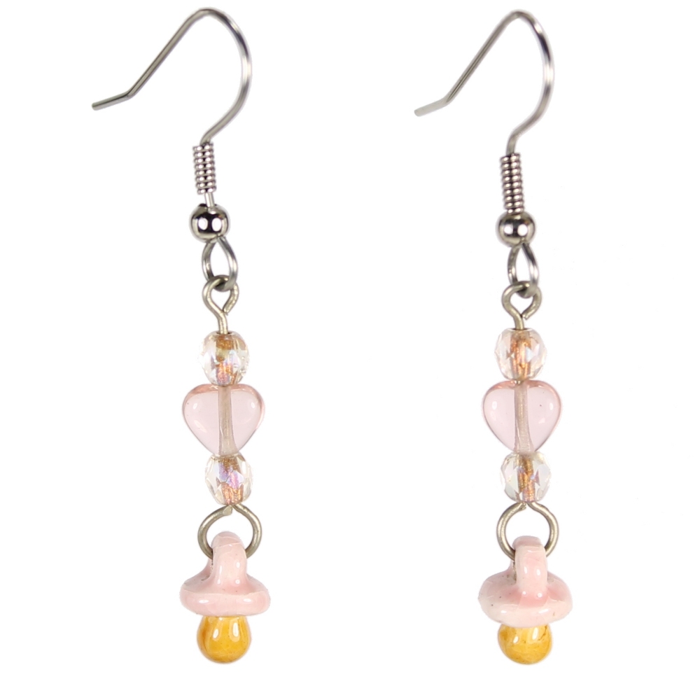 Pink Baby Pacifier Teeny Tiny Peruvian Ceramic Earrings