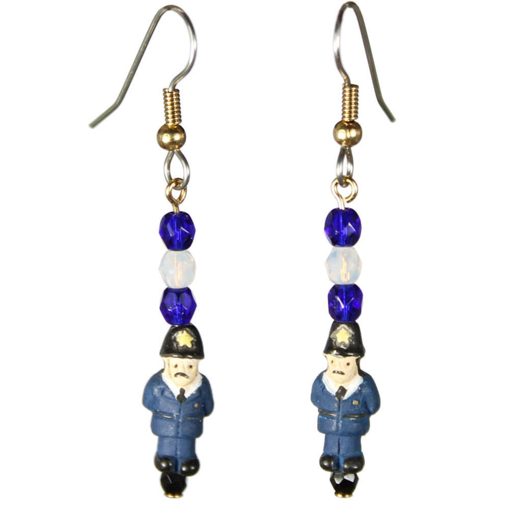 Police Officer Teeny Tiny Peruvian Ceramic Earrings
