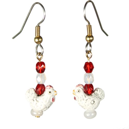 White Chicken Teeny Tiny Peruvian Ceramic Earrings