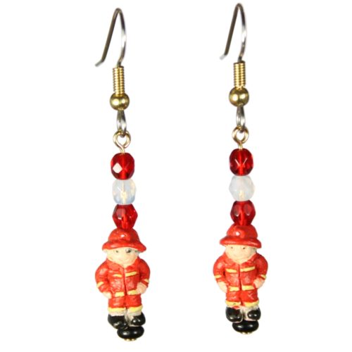 Firefighter Teeny Tiny Peruvian Ceramic Earrings