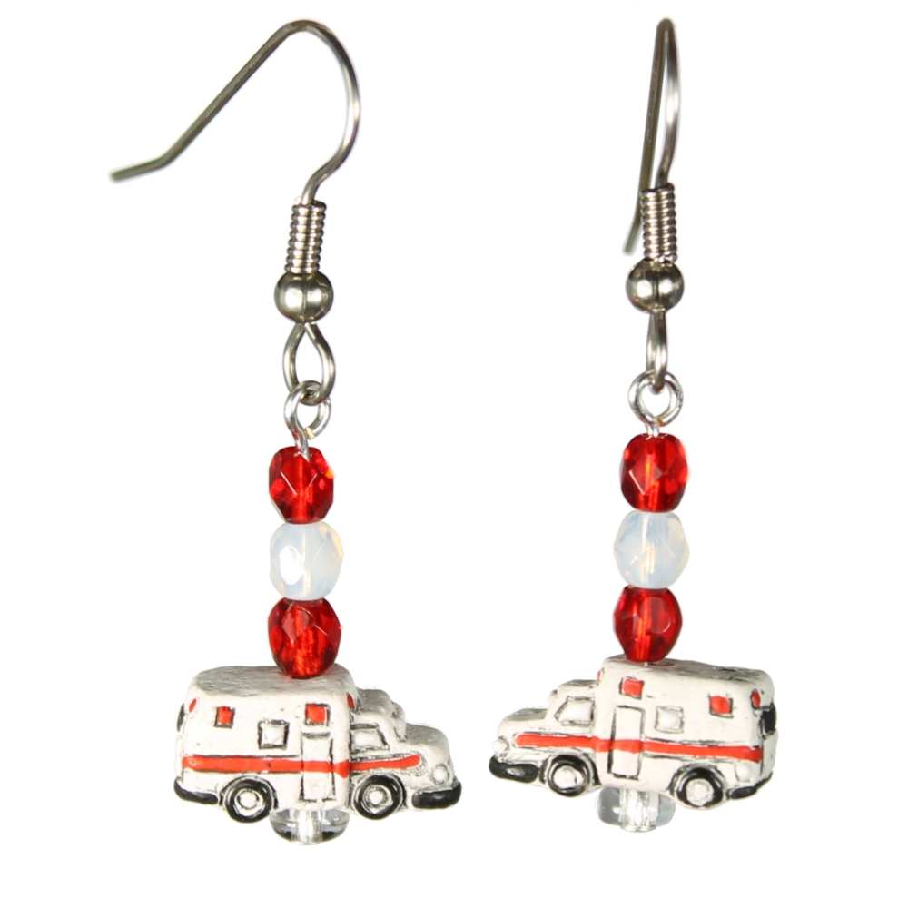 Ambulance Teeny Tiny Peruvian Ceramic Earrings