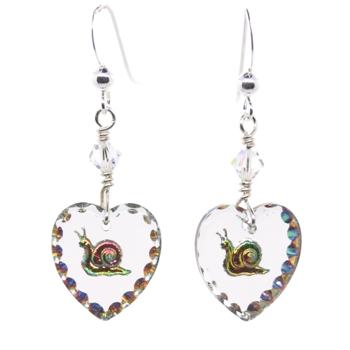 Snail Intaglio German Glass Heart Earrings