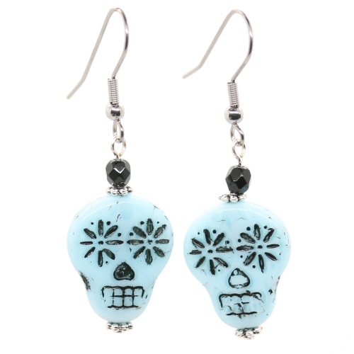 Opal Blue/Black Sugar Skull Earrings - Image 2