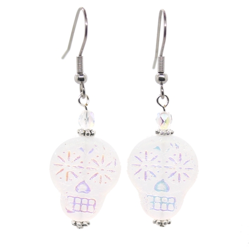 Crystal AB Matte Sugar Skull Earrings - Image 2