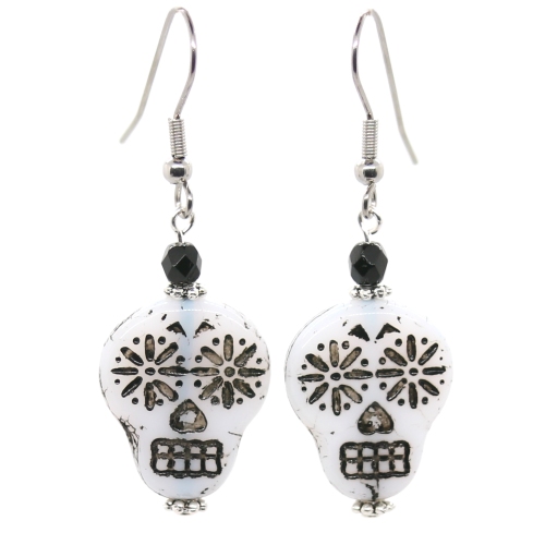 Opaque Gray/Black Sugar Skull Earrings - Image 2