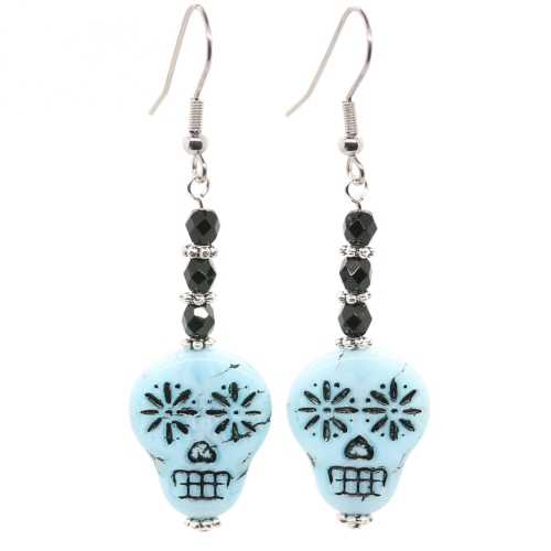 Opal Blue/Black Sugar Skull Earrings - Image 3