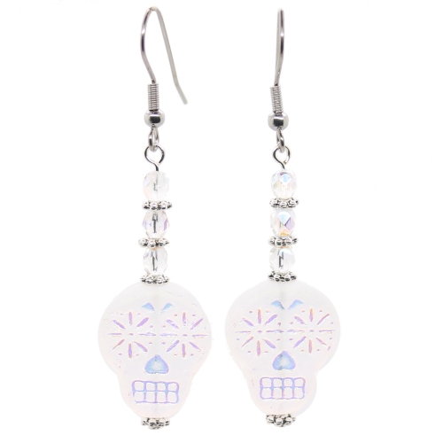 Crystal AB Matte Sugar Skull Earrings - Image 3