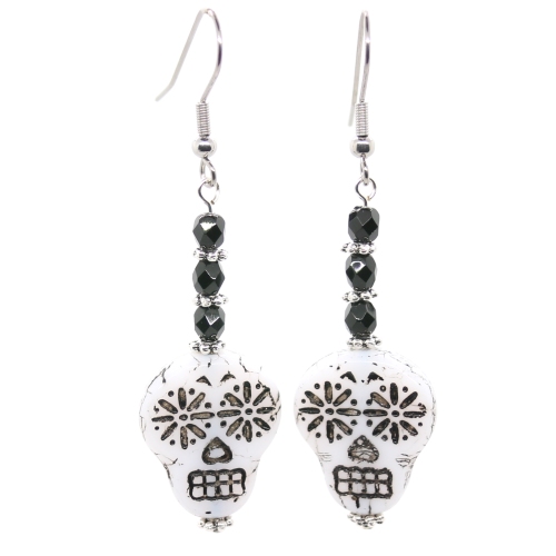 Opaque Gray/Black Sugar Skull Earrings - Image 3