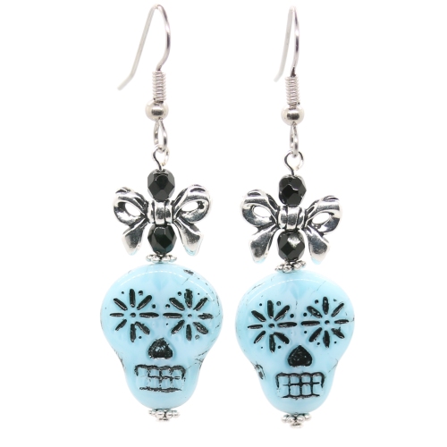 Opal Blue/Black Sugar Skull Earrings - Image 4