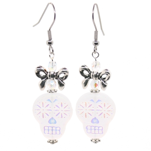 Crystal AB Matte Sugar Skull Earrings - Image 4