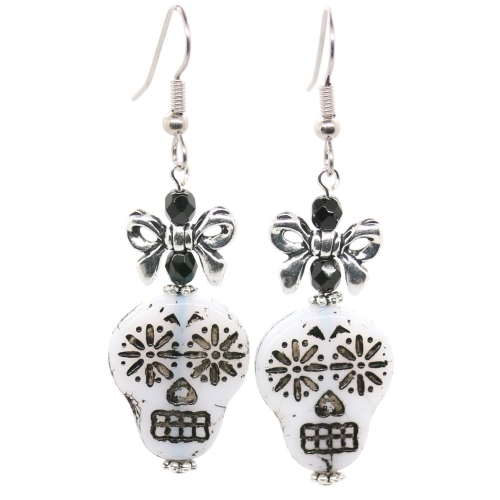 Opaque Gray/Black Sugar Skull Earrings - Image 4