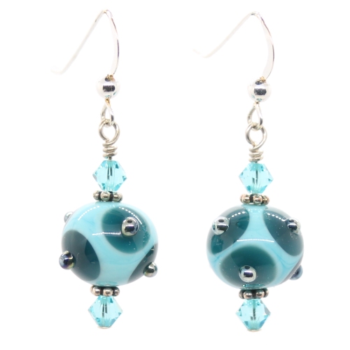 Turquoise Blue Shimmer Dot Round Earrings