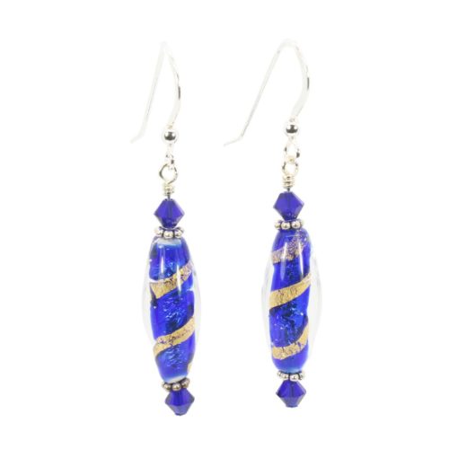 Japanese Cobalt and Gold Long Oval Earrings