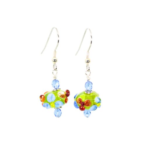 Grass Green/Red/Blue Flower Rondelle Earrings - Beads by Nicole