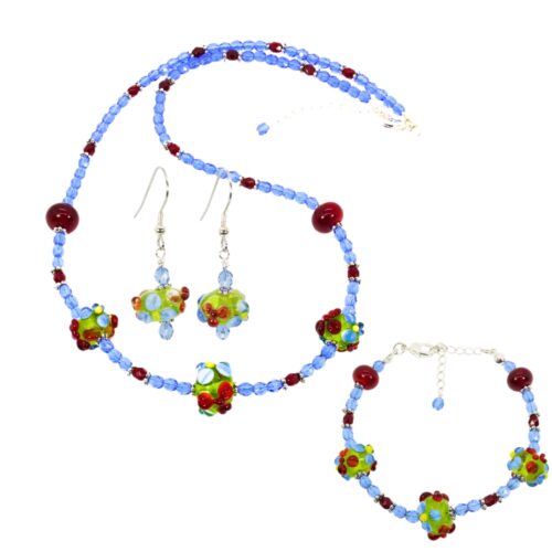 Grass Green/Red/Blue Flower Rondelle Set - Beads by Nicole