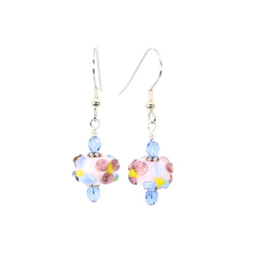 Opaque Pink/Purple/Blue Flower Rondelle Earrings - Beads by Nicole