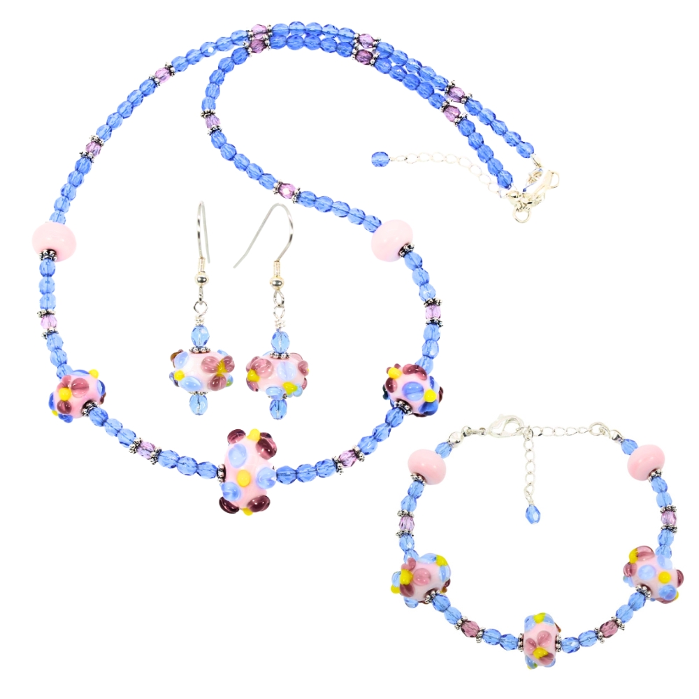 Opaque Pink/Purple/Blue Flower Rondelle Set – Beads by Nicole