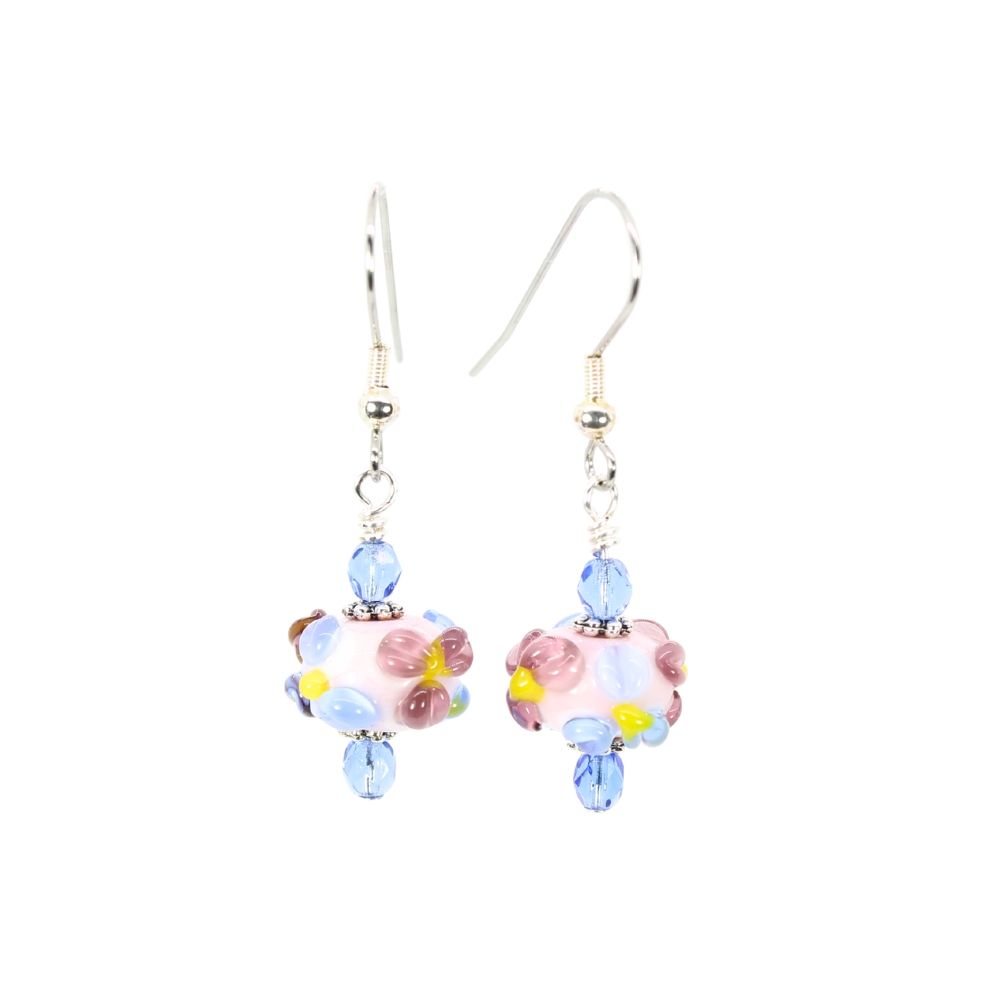 Opaque Pink/Purple/Blue Flower Rondelle Earrings - Beads by Nicole