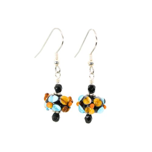 Black/Aqua/Topaz Flower Rondelle Earrings - Beads by Nicole