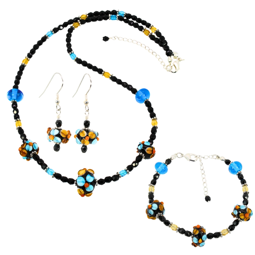 Black/Aqua/Topaz Flower Rondelle Set – Beads by Nicole
