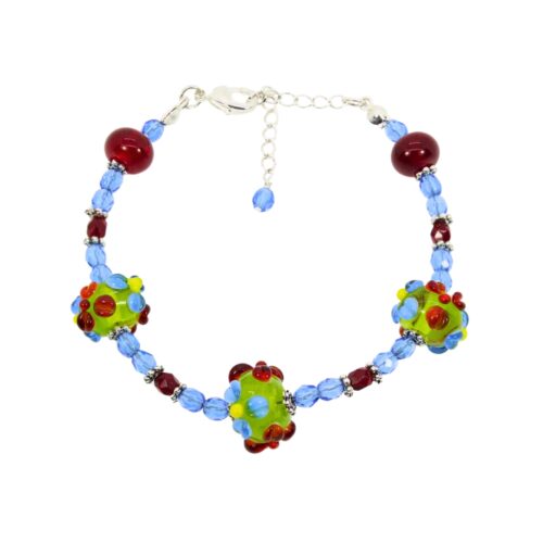 Grass Green/Red/Blue Flower Rondelle Bracelet - Beads by Nicole