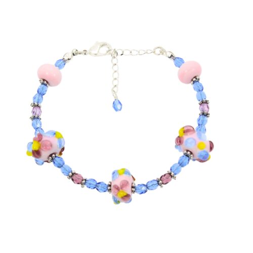 Opaque Pink/Purple/Blue Flower Rondelle Bracelet – Beads by Nicole