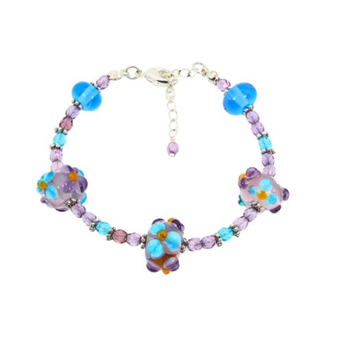 Light Violet/Aqua/Dark Violet Flower Rondelle Bracelet – Beads by Nicole
