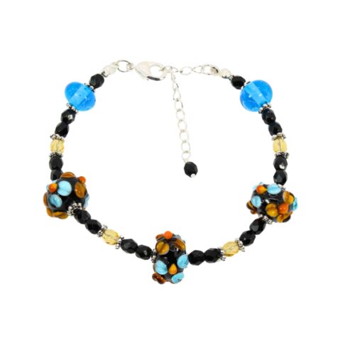 Black/Aqua/Topaz Flower Rondelle Bracelet – Beads by Nicole