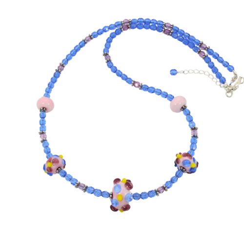 Opaque Pink/Purple/Blue Flower Rondelle Necklace – Beads by Nicole