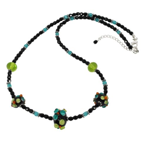Black/Grass Green/Teal Flower Rondelle Necklace – Beads by Nicole