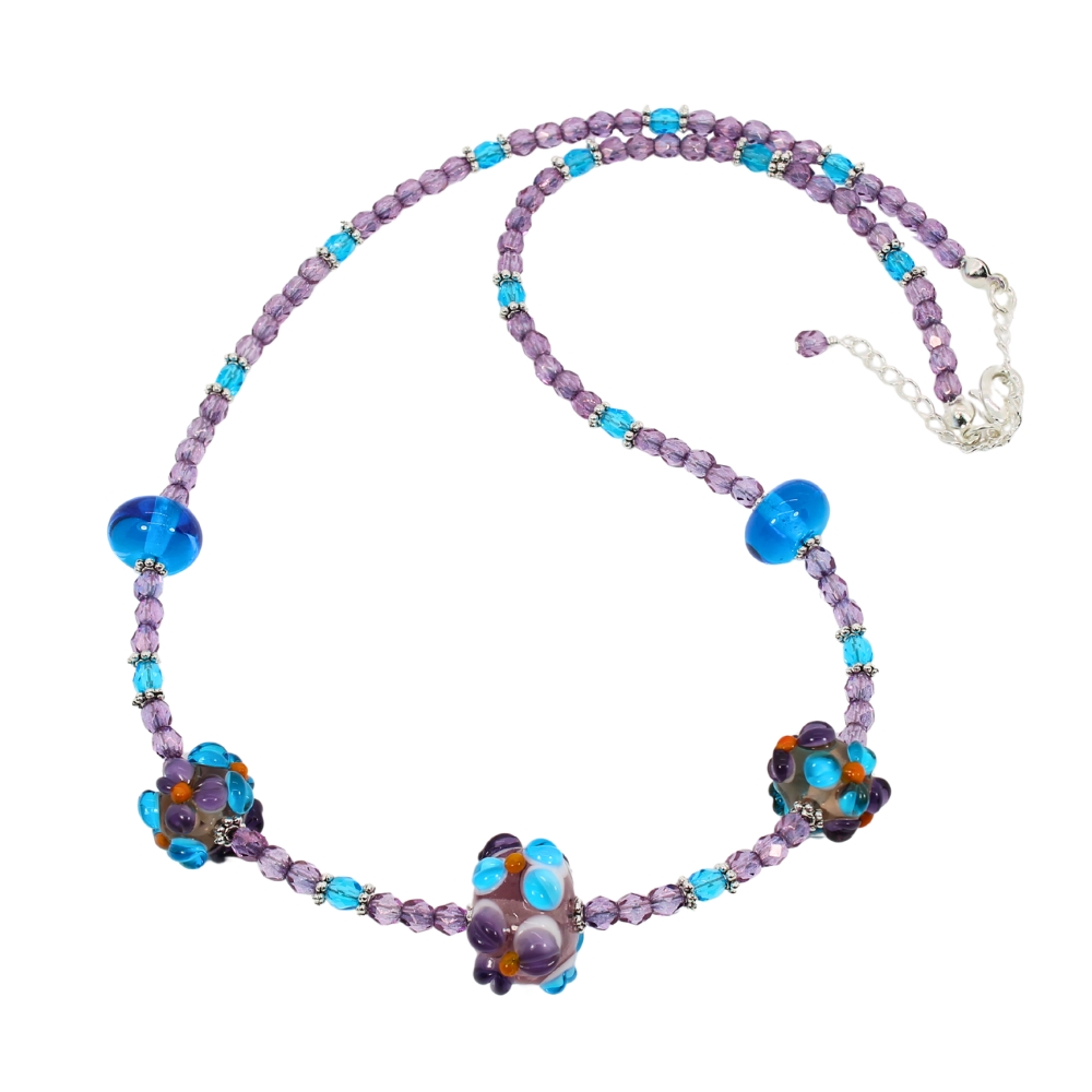 Light Violet/Aqua/Dark Violet Flower Rondelle Necklace – Beads by Nicole