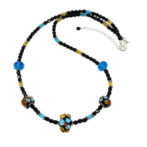 Black/Aqua/Topaz Flower Rondelle Necklace – Beads by Nicole