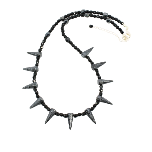 Hematite Czech Glass Spike Necklace